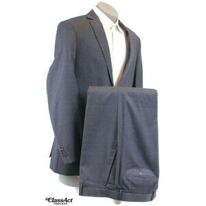 Bocaccio Uomo 2 Piece Suit 2 Button Gray Polyester Blend Flat Fronts 38" Waist